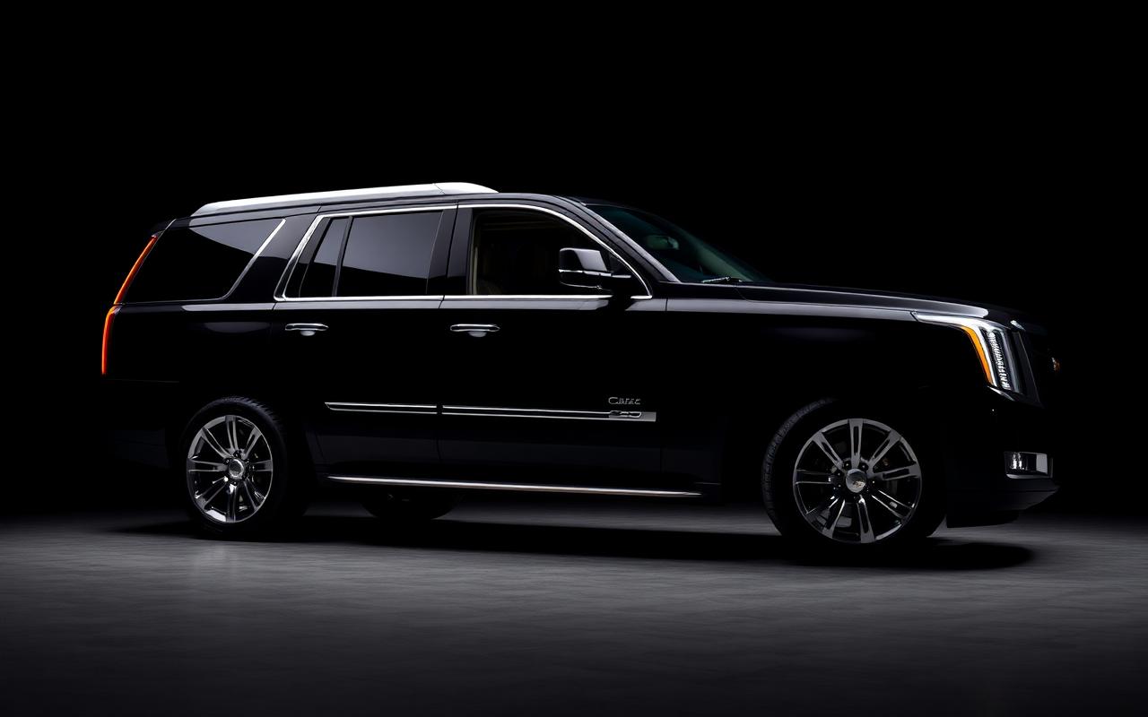 Black Cadillac Escalade luxury SUV side profile — Princeton Car Service fleet